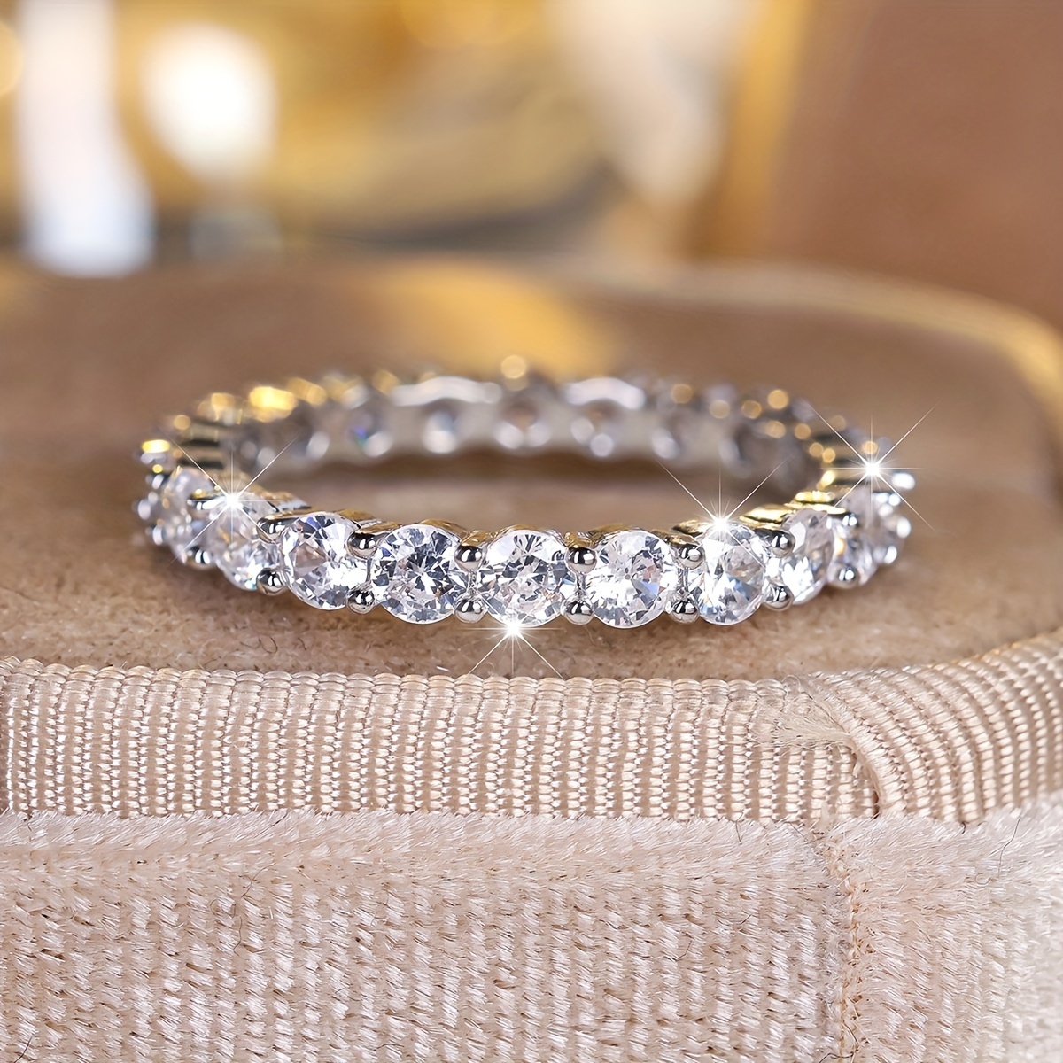 Golden Tone Copper Wedding Ring with Zirconia - Ideal Valentine's Gift